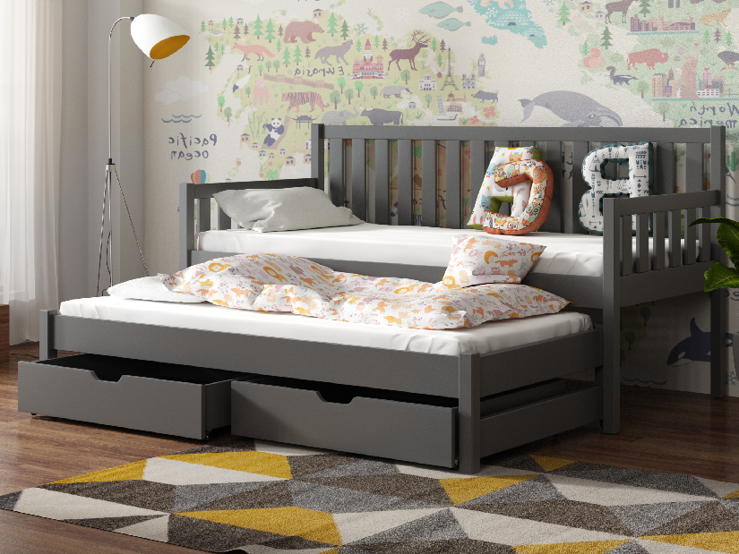 Dječji krevet 90 x 200 cm SUZI (s podnicom i prostorom za odlaganje) (grafit)