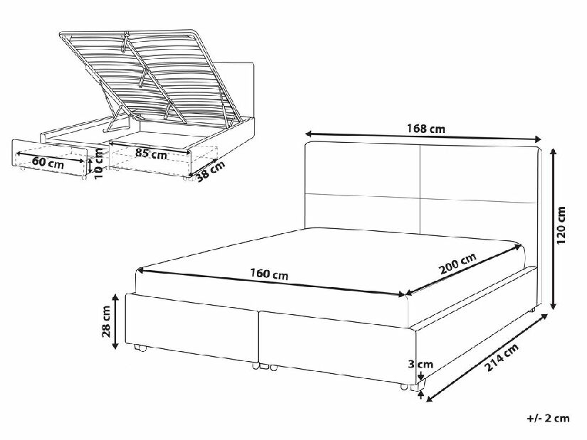 Bračni krevet 160 cm Vissarion (plava) (s podnicom i prostorom za odlaganje)