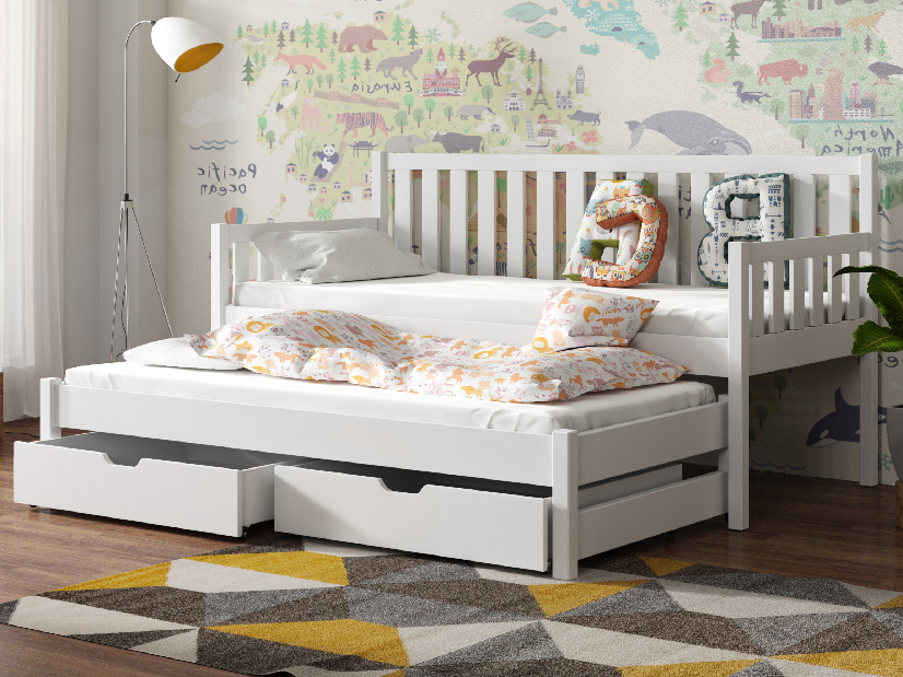 Dječji krevet 90 x 200 cm SUZI (s podnicom i prostorom za odlaganje) (bijela)