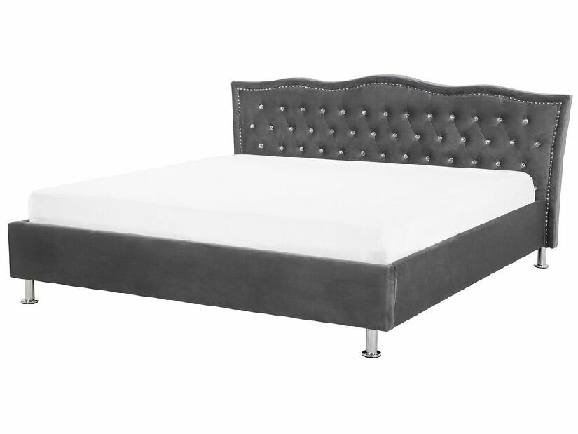 Bračni krevet 180 cm MATH (s podnicom i prostorom za odlaganje) (tamno siva baršunasta)