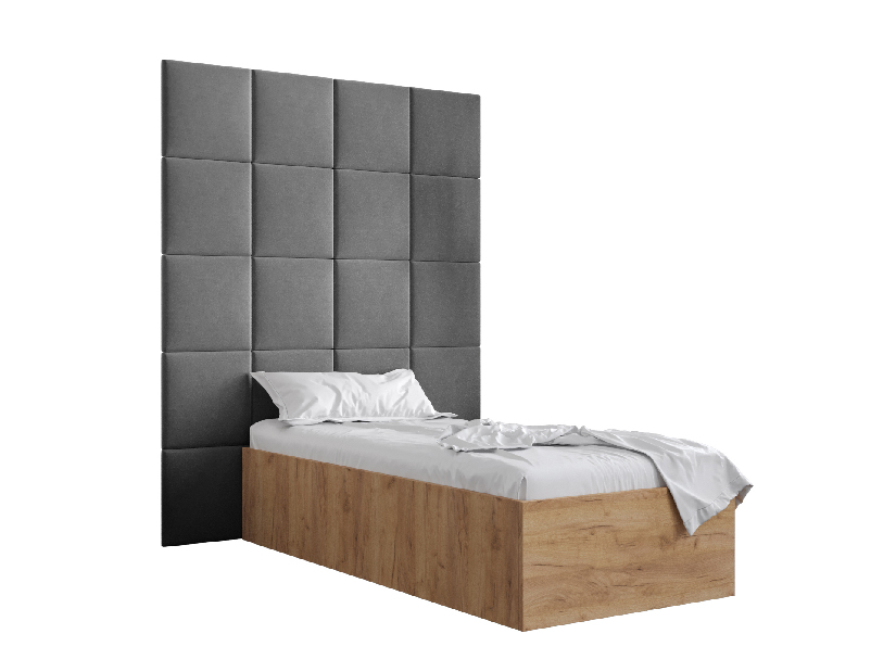 Jednostruki krevet s tapeciranim uzglavljem 90 cm Brittany 3 (hrast craft zlatni + siva) (s podnicom)
