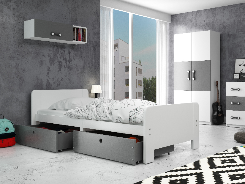 Jednostruki krevet 80 cm Aria (bijela + grafit)