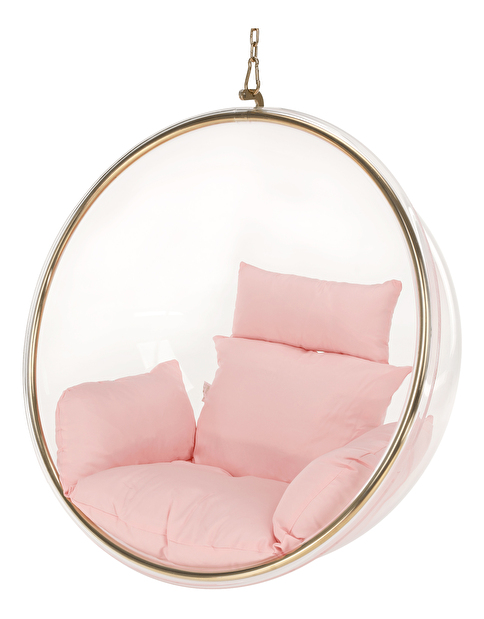 Viseća fotelja Brynlee Typ 1 (ružičasta + zlatna + providna)