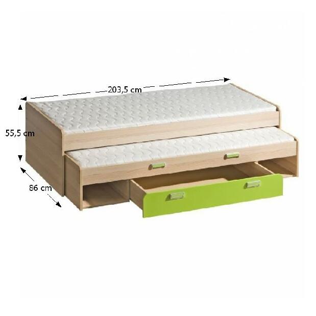 Krevet na razvlačenje 80 cm Echo L16 zelena (s dvoma madracima i podnicama) 