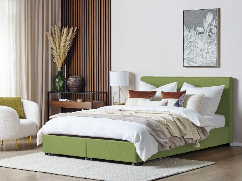 Bračni krevet 180 cm Rhiannon (zelena) (s podnicom i prostorom za odlaganje)