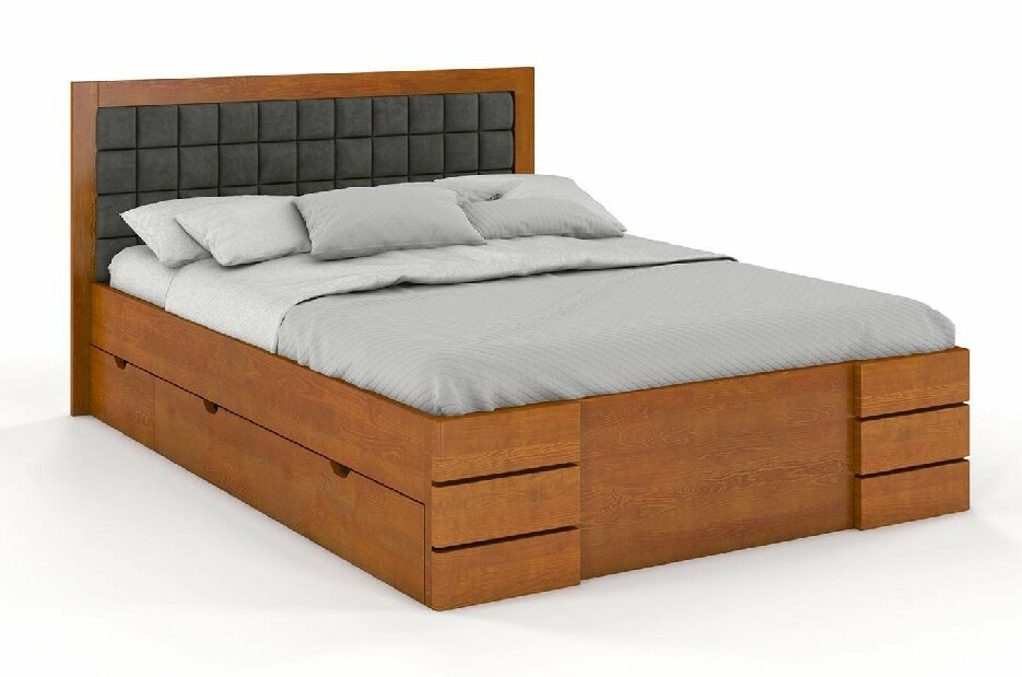 Bračni krevet 180 cm Storhamar High Drawers (borovina)