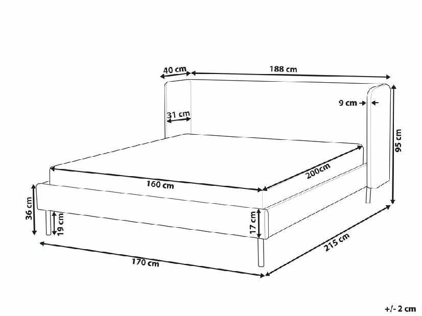 Bračni krevet 160 cm Aimei (bež) (s podnicom)