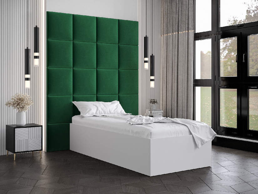 Jednostruki krevet s tapeciranim uzglavljem 90 cm Brittany 3 (bijela mat + zelena) (s podnicom)