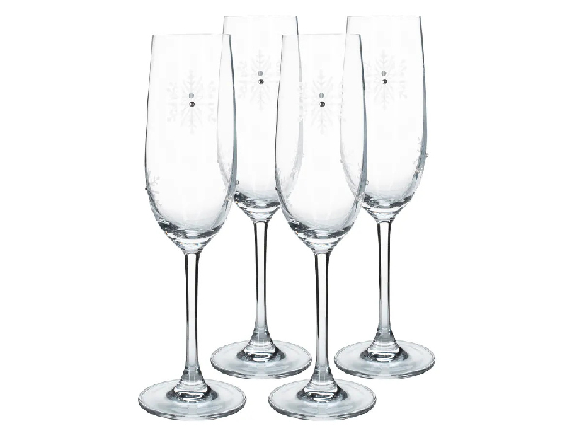 Set 4 čaše za šampanjac sa kristalima 230ml Snouflek
