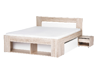 Bračni krevet 140 cm Melinne 08 (hrast sonoma 3D + bijela) (s prostorom za odlaganje i noćnim stolićima)