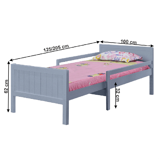 Jednostruki krevet 90 cm Elunna (siva) (s podnicom)