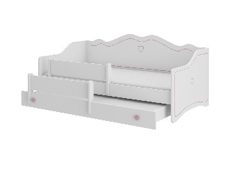 Dječji krevet na razvlačenje 160x80 cm Ester II (s podnicom i madracem) (bijela + ružičasta)