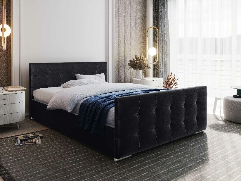 Bračni krevet 140 cm Billie (crna) (s podnicom i prostorom za odlaganje)