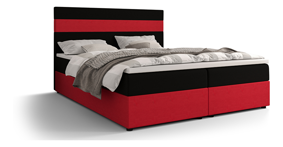 Bračni krevet Boxspring 180 cm Locos (tamnosmeđa + crvena) (s madracem i prostorom za odlaganje)