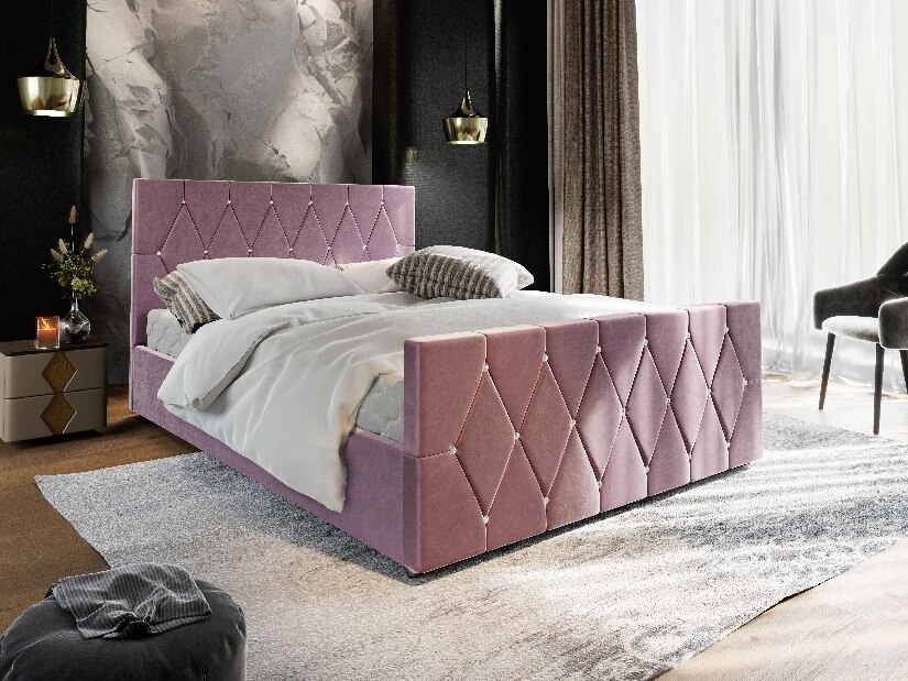 Bračni krevet 160 cm Illa (prljavo ružičasta) (s podnicom i prostorom za odlaganje)
