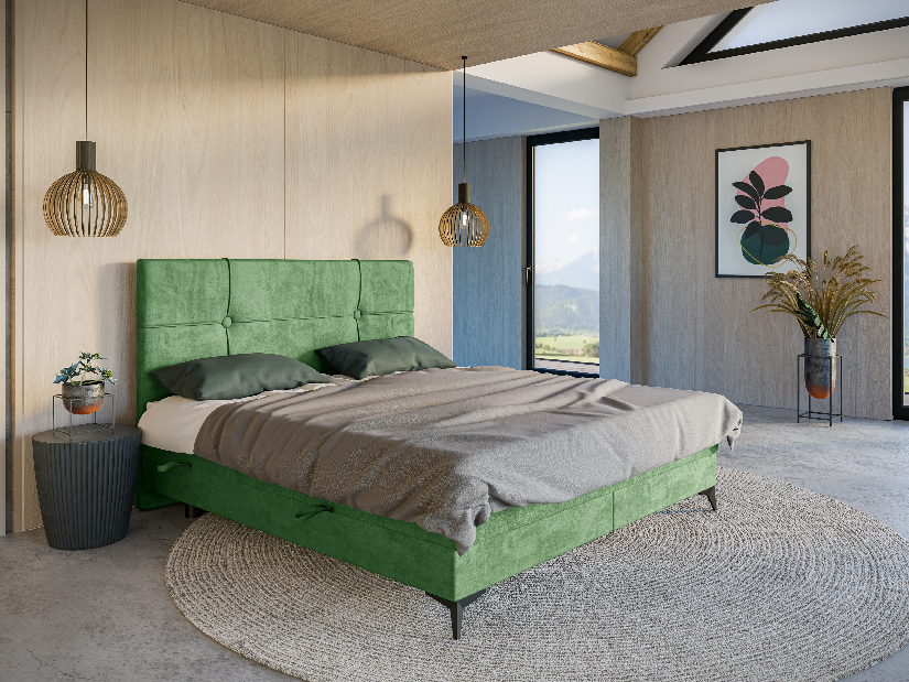 Bračni krevet Boxspring 160 cm Nivela (zelena) (s madracem i prostorom za odlaganje)