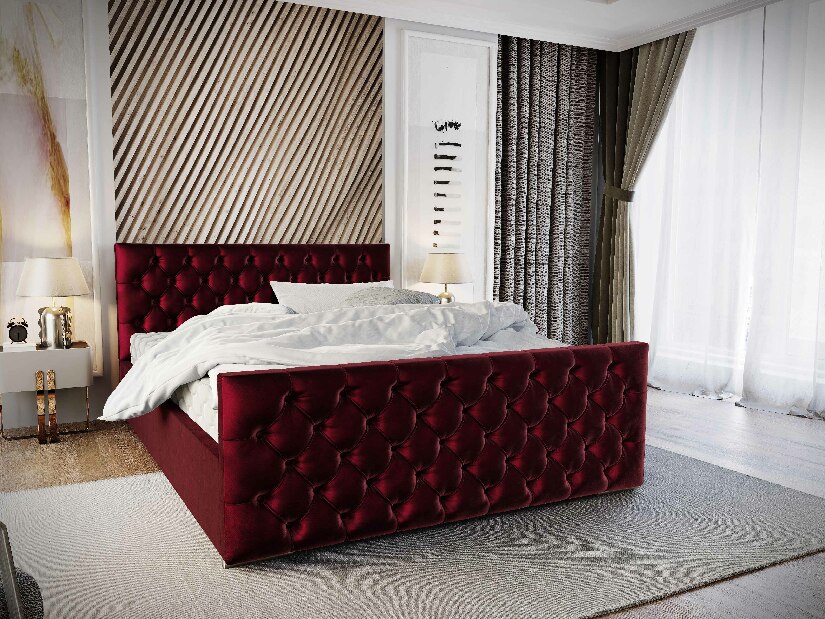 Bračni krevet 160 cm Velva (bordo) (s podnicom i prostorom za odlaganje)