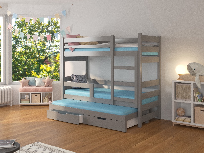 Dječji krevet na kat 180x75 cm Karin (s podnicom i madracem) (siva)