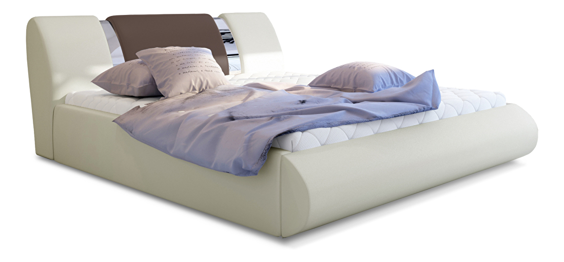 Bračni krevet 180 cm Fabio (krem + smeđa) (s podnicom i prostorom za odlaganje)