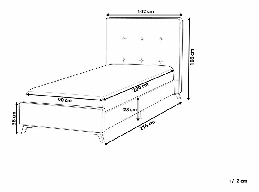 Jednostruki krevet 90 cm AMBRE (s podnicom) (crna)