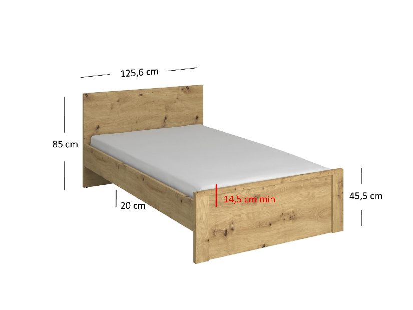 Bračni krevet 120 cm Andra (hrast artisan) (bez madraca i podnice)
