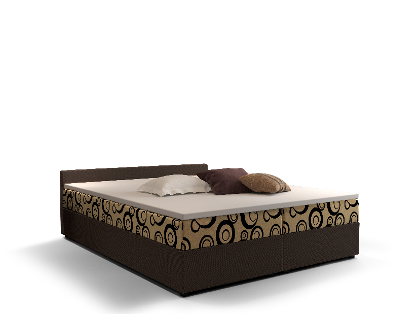 Bračni krevet Boxspring 140 cm Ceren (uzorak + tamnosmeđa) (s madracem i prostorom za odlaganje)