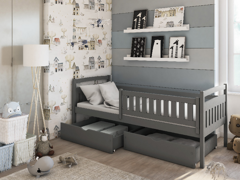 Dječji krevet 80 x 180 cm Tarra (s podnicom i prostorom za odlaganje) (grafit)