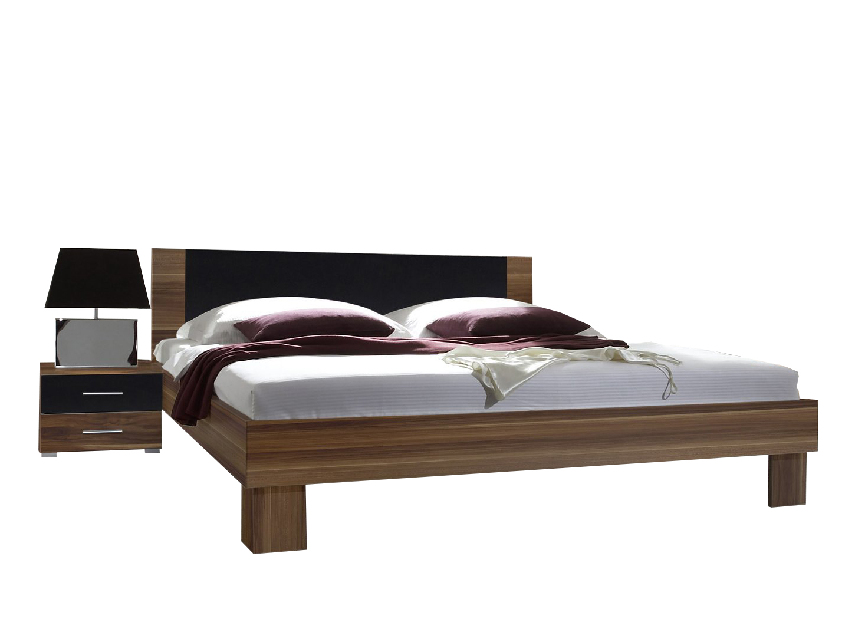 Bračni krevet 160 cm Verwood Tip 51 (orah + crna) (s noćnim stolićima) 