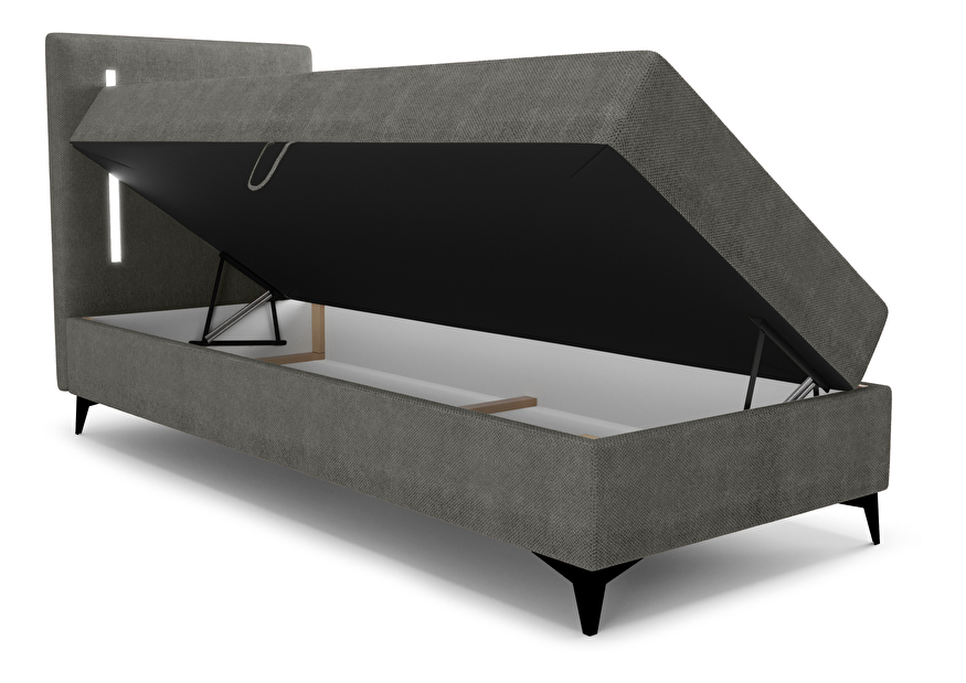 Jednostruki krevet 80 cm Ortega Bonell (tamnosiva) (s podnicom, s prostorom za odlaganje) (s LED rasvjetom)