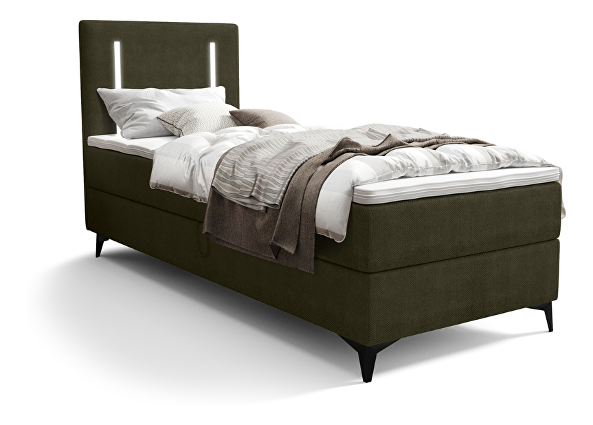 Jednostruki krevet 90 cm Ortega Comfort (maslinasto zelena) (s podnicom i madracem, bez prostora za odlaganje) (s LED rasvjetom)