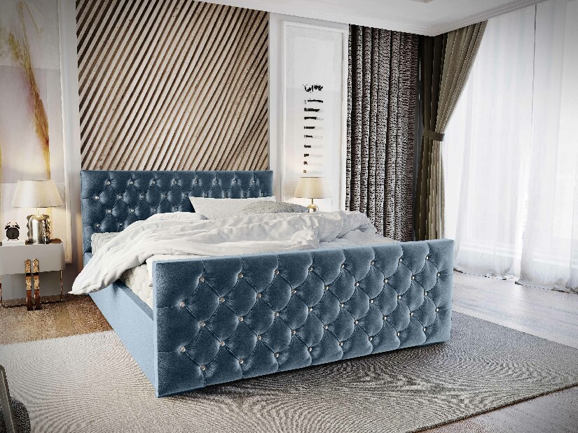 Bračni krevet 160 cm Quintin (plava) (s podnicom i prostorom za odlaganje)