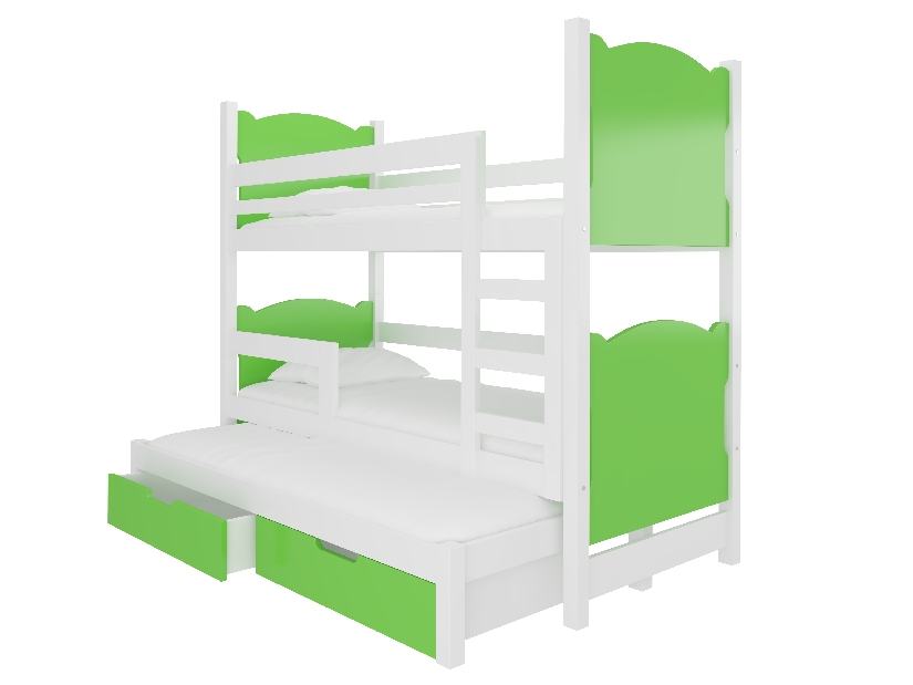 Dječji krevet na kat 180x75 cm Lukrécia (s podnicom i madracem) (bijela + zelena)