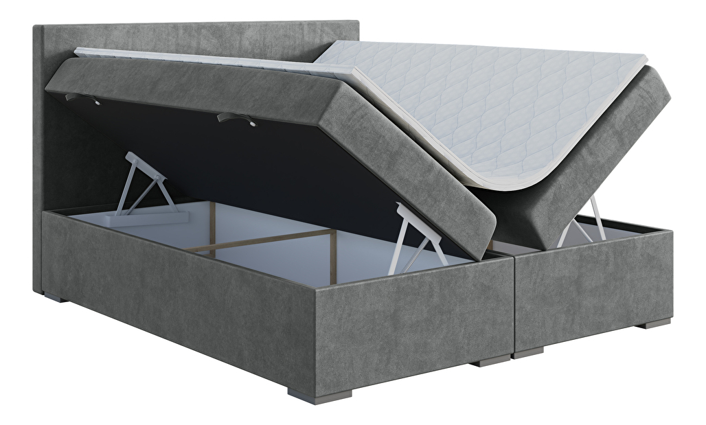 Bračni krevet Boxspring 160 cm Lemmy (beton) (s madracem i prostorom za odlaganje)