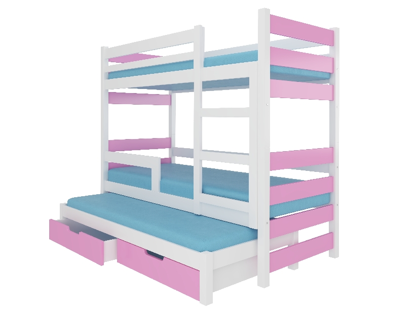 Dječji krevet na kat 180x75 cm Karin (s podnicom i madracem) (bijela + ružičasta)
