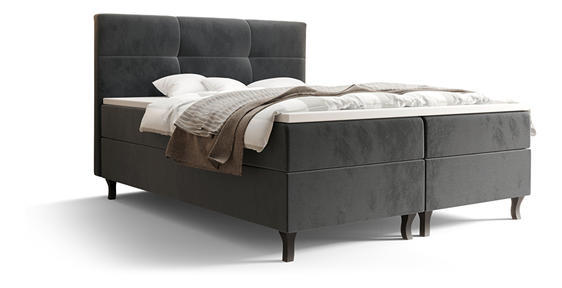 Bračni krevet Boxspring 140 cm Lumba Comfort (tamnosiva) (s madracem i prostorom za odlaganje)