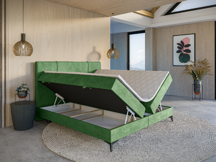 Bračni krevet Boxspring 140 cm Nivela (zelena) (s madracem i prostorom za odlaganje)
