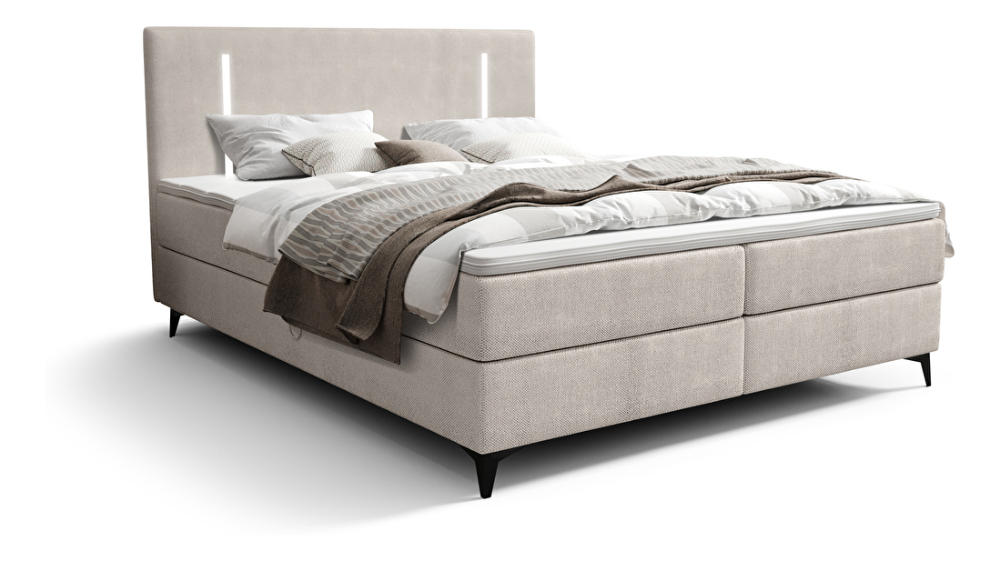 Bračni krevet 180 cm Ortega Comfort (svijetlosiva) (s podnicom i madracem, s prostorom za odlaganje) (s LED rasvjetom)