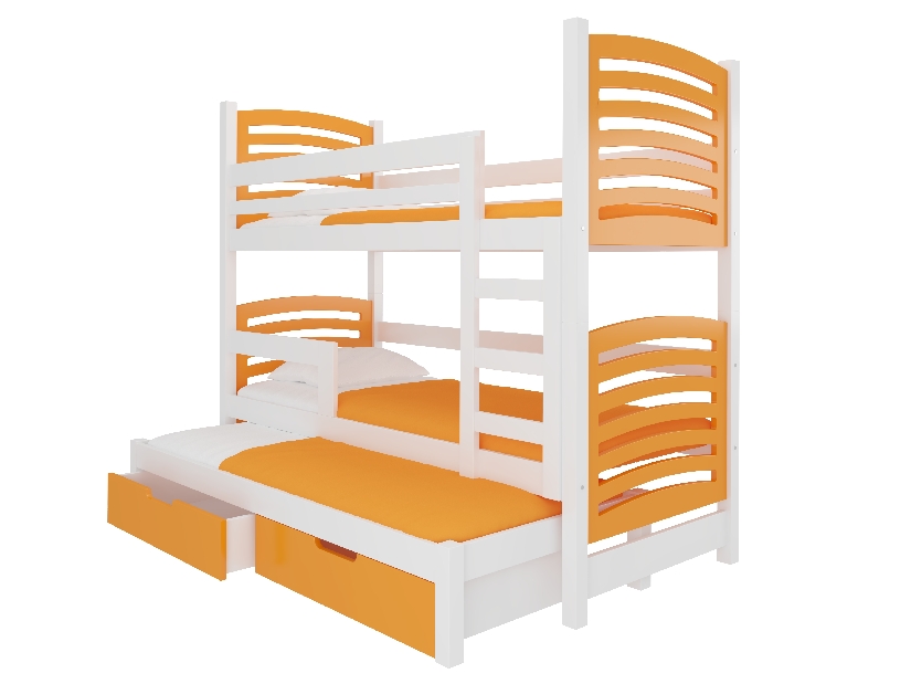 Dječji krevet na kat 180x75 cm Stanislava (s podnicom i madracem) (bijela + narančasta)