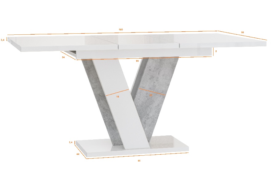 Blagovaonski stol Venag (crni sjaj + kamen) (za 4 do 6 osoba)