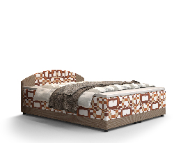 Bračni krevet  Boxspring 140 cm Orlando (uzorak + svijetlosmeđa) (s madracem i prostorom za odlaganje)