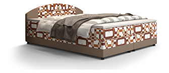 Bračni krevet Boxspring 160 cm Orlando (uzorak + svijetlosmeđa) (s madracem i prostorom za odlaganje)