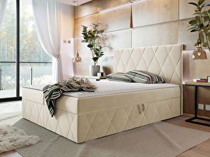 Bračni krevet 160 cm Tibor (krem ) (s podnicom, madracem i prostorom za odlaganje)