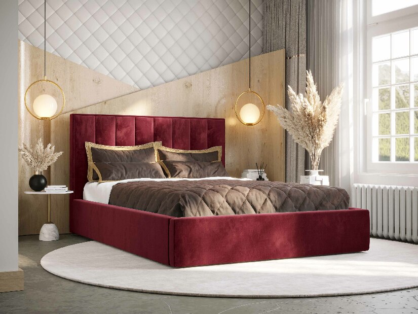 Bračni krevet 180 cm Ocie (bordo) (s podnicom i prostorom za odlaganje)