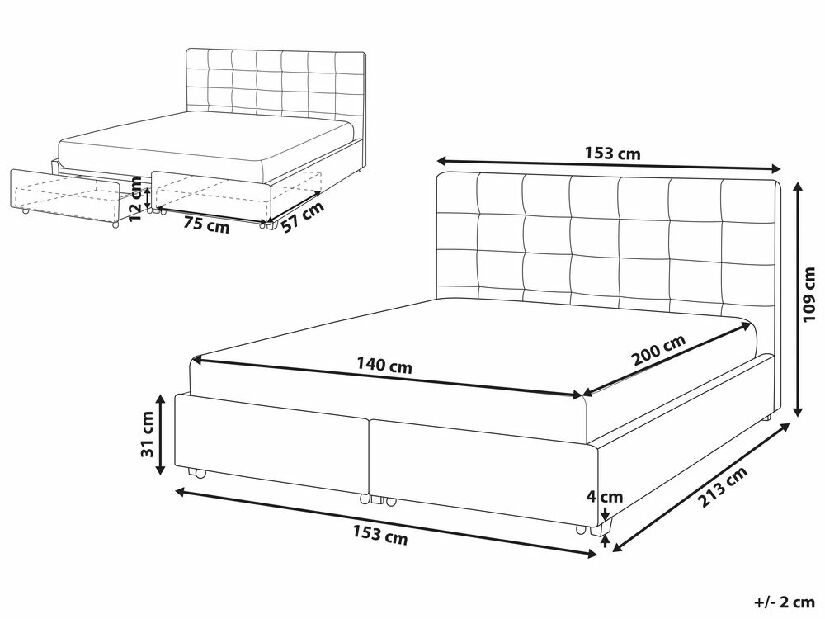 Bračni krevet 140 cm Rhiannon (bež) (s podnicom i prostorom za odlaganje)