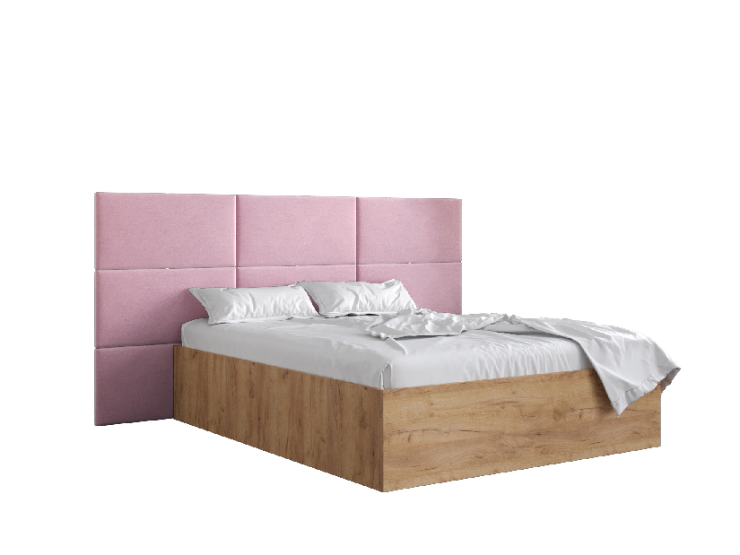 Bračni krevet s tapeciranim uzglavljem 160 cm Brittany 2 (hrast craft zlatni + ružičasta) (s podnicom)