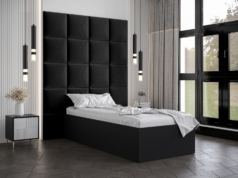 Jednostruki krevet s tapeciranim uzglavljem 90 cm Brittany 3 (crna mat + crna) (s podnicom)