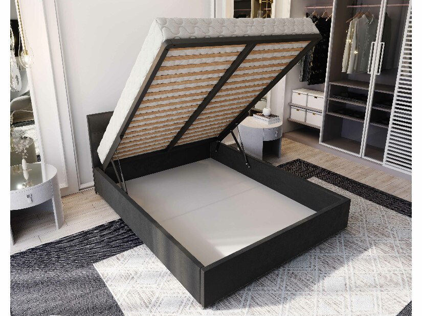 Bračni krevet 180 cm Lonnie (crna) (s podnicom i prostorom za odlaganje)