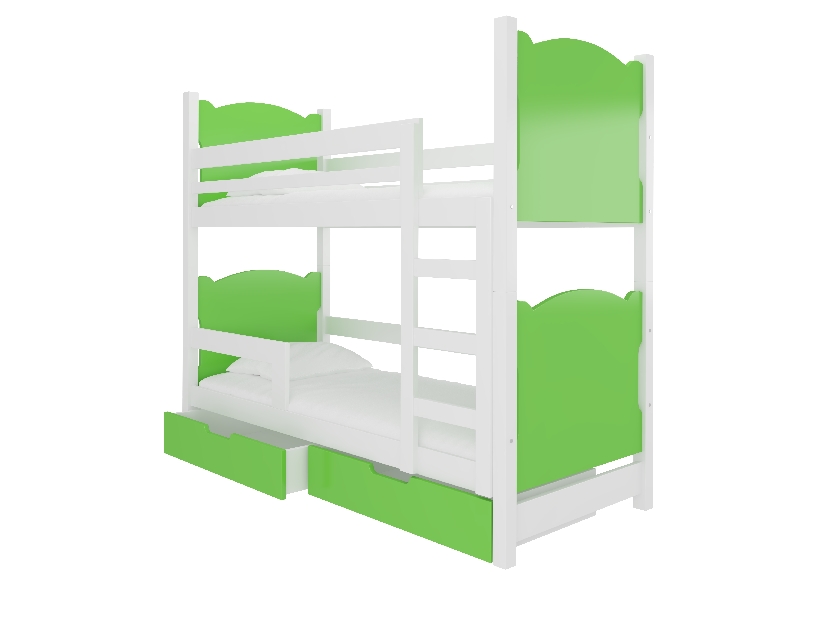 Dječji krevet na kat 180x75 cm Marryann (s podnicom i madracem) (bijela + zelena)