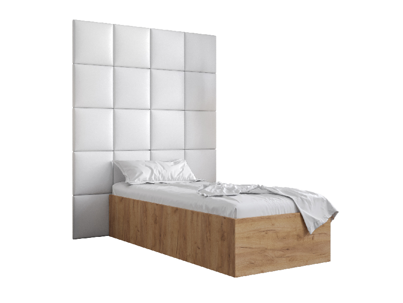Jednostruki krevet s tapeciranim uzglavljem 90 cm Brittany 3 (hrast craft zlatni + bijela) (s podnicom)