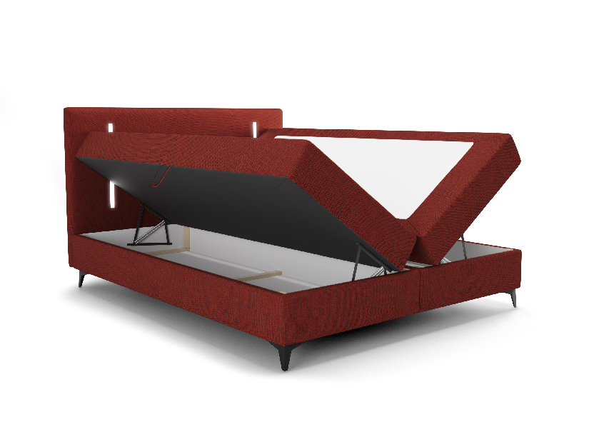 Bračni krevet 200 cm Ortega Bonell (crvena) (s podnicom, s prostorom za odlaganje) (s LED rasvjetom)
